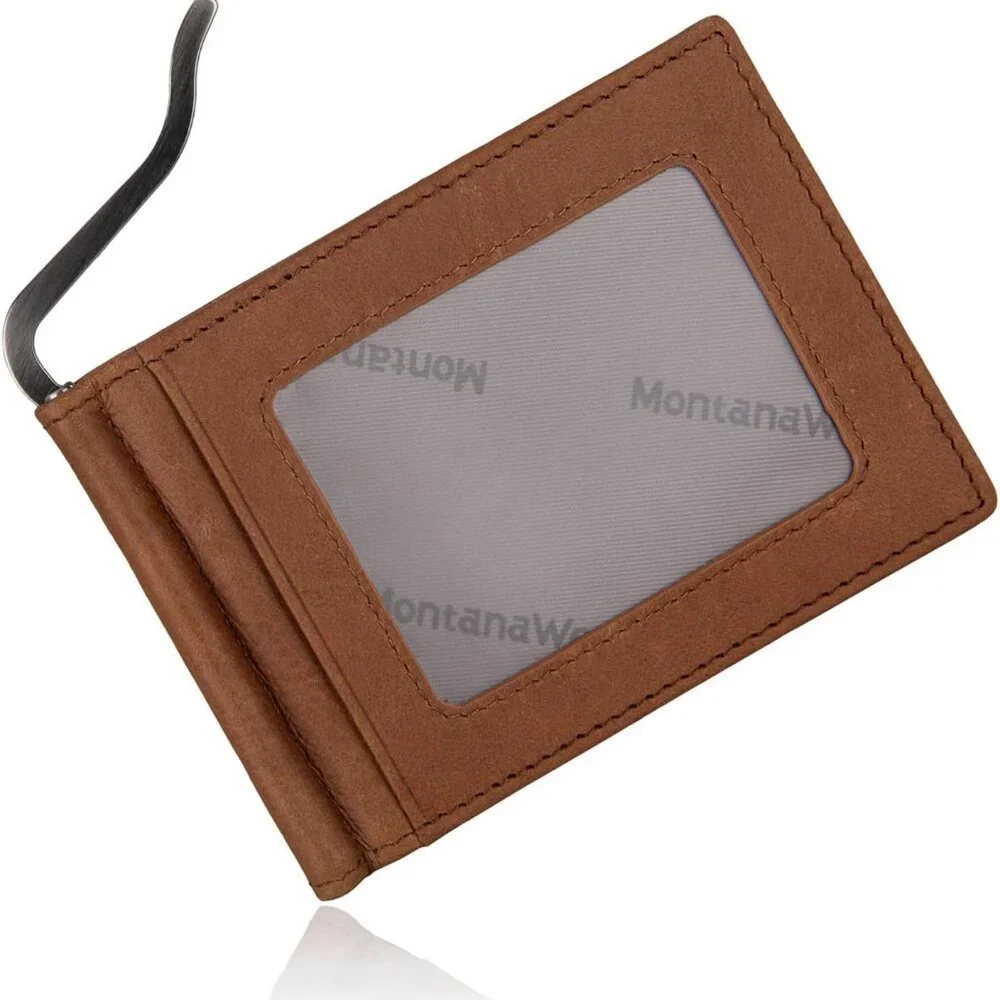 NWT Montana West Men’s Leather RFID Bifold Wallet w/ Money Clip, Brown,4.3”x3.1